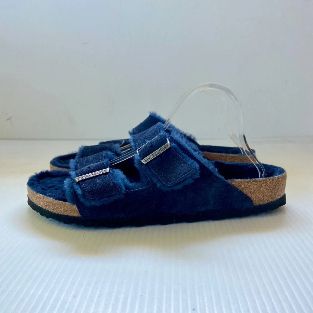 Birkenstock Arizona Shearling Sandals Blue Suede EU 43 US Mens 10 Womens 12 Norm